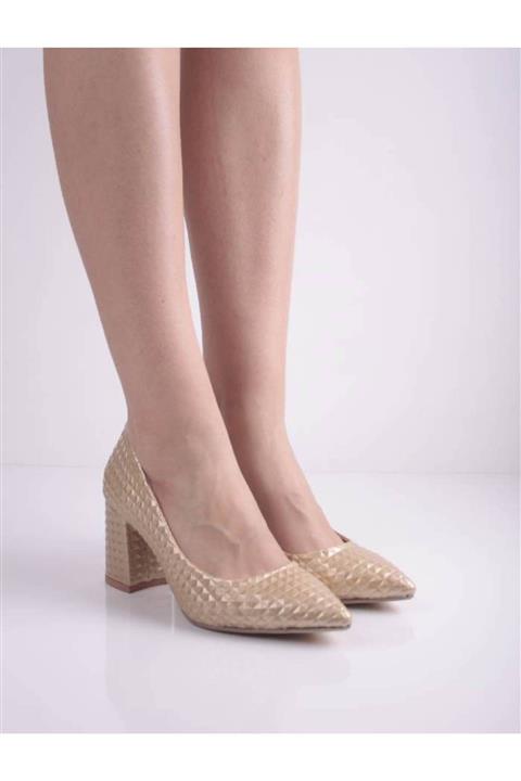 Şanslı Ayakkabıcılık Altın Piramit Deri Kalın Topuk