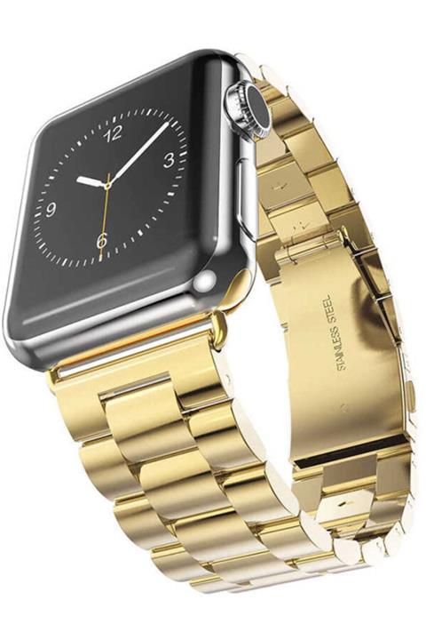Apple Watch 1 2 3 4 5 6 Se 38 Mm Krd04 Klipsli Metal Kordon Kayış Gold Ve Popsocket