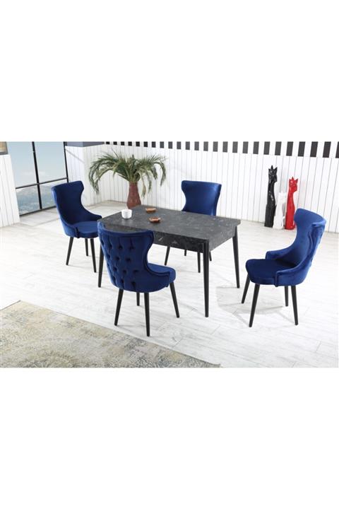 Ervo Nirvana Dio Lacivert Salon Mutfak Yemek Masa Takımı 4 Sandalyeli