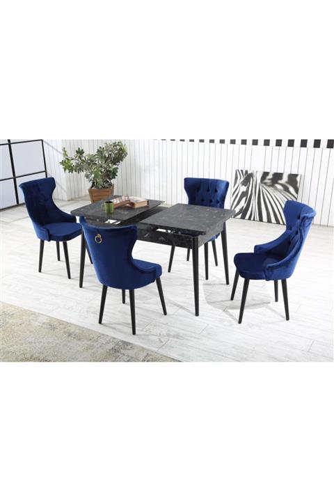 Ervo Nirvana Rio Lacivert Salon Mutfak Yemek Masa Takımı 4 Sandalyeli
