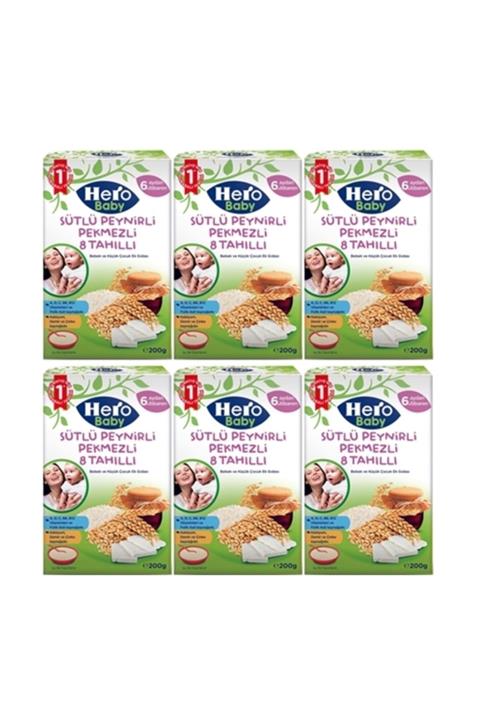 Hero Baby Sütlü Peynirli Pekmezli 8 Tahıllı Kaşık Maması 200Grx6 Adet