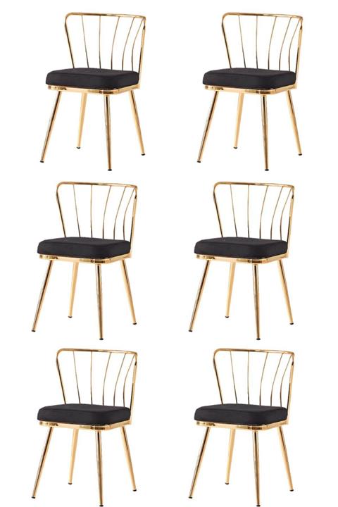 sweet homee 6 Adet Güneş Sandalye Gold Mutfak Salon Yemek Odası Sandalyesi Metal Ayak