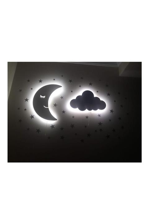 Vagon Dükkan Beyaz Aydede Ve Mavi Bulut  100 Yıldız Sticker Hediyeli