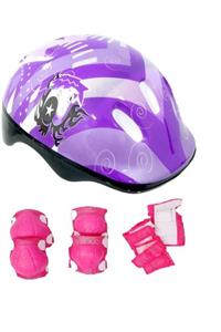 Birlik Çok Hafif Scooter Bisiklet Kaykay Paten Çocuk Kaskı Koruma Seti 6 Parça-mor Kask Pembe Koruma