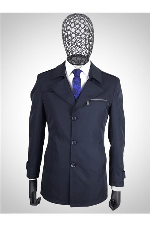 Orbita Erkek Lacivert Fermuar Detaylı Düğmeli Trençkot