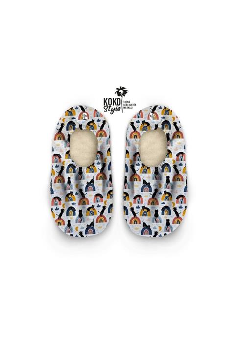 kokoStyle Çocuk Beyaz Gökkuşaklı Kedi Model Deniz Patiği