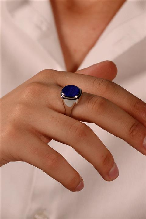 Adil İdil Kuyumculuk Beyaz Altın Mavi Renk Erkek Yüzük