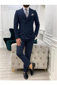 PAREZ Italyan Stil Slim Fit Kruvaze Takım Elbise