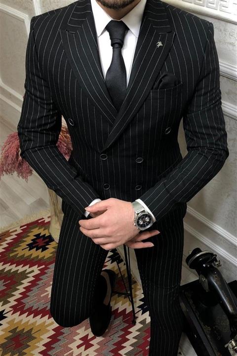 SMOKİN GİYİM Siyah Kruvaze Takım Elbise