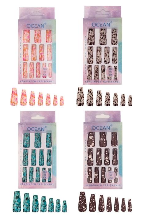 Ocean Balerin Batik Desenli Ebruli Tak Ve Çık Takma Tırnak 4'lü Set