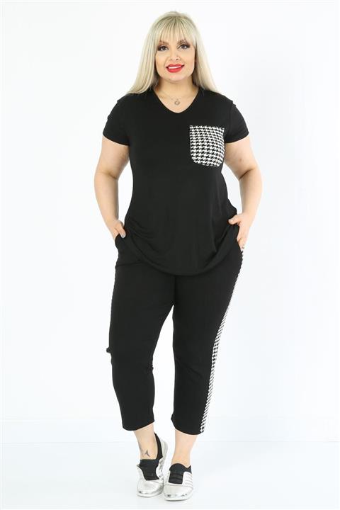 Modabuyukbedengiyim Kadın Siyah Büyük Beden Tayt Takım