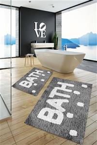 SARAZ HALI Gri Bath Yıkanabilir 2li Banyo Halısı Paspas