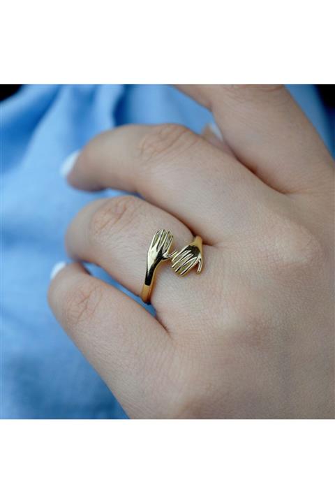 Lilarote Pırlanta Sarılan El Sevgi Altın Yüzük