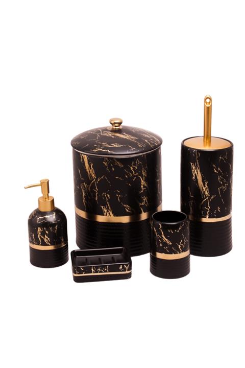 AROW Arow Porselen Sorti 5 Parça Banyo Takımı Siyah-gold Dc.tr-2857