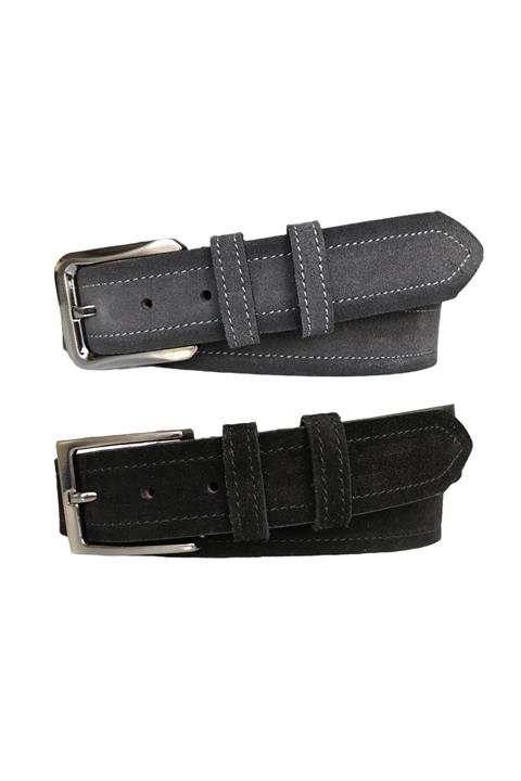GoDeri %100 Hakiki Deri 2'li Set Süet Gri, Siyah Kemer 4 Cm