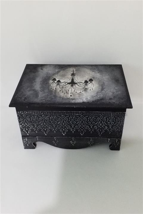 MOMART HOME DEKOR Gri Siyah Ahşap Dekoratif Kutu 25×15