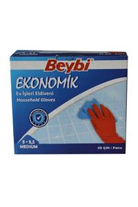 Beybi 8-8.5 Ekonomik 25li Paket Lateks Kırmızı Eldiven Pamuk Kaplı Iç Yüzey Terlemeyi Azaltır