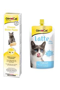 Gimcat Cheese Paste Biotin Peynirli Kedi Macunu 50 Gr + Milk Latte Sıvı Kedi Sütü 200 Ml