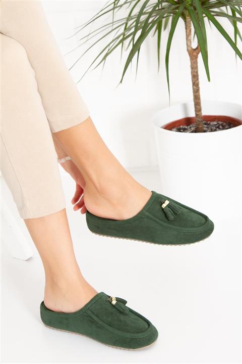 Biocomfort Kadın Yeşil Püsküllü Ev Terliği