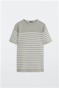 Massimo Dutti Erkek Çizgili Pamuklu Triko T-Shirt 00993402