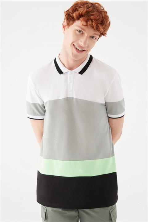 Mavi Erkek Çizgili Beyaz Polo Tişört 066700-620