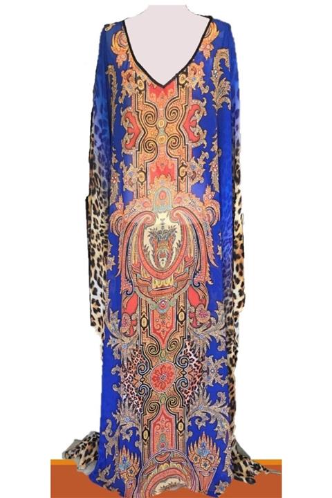 GTNight Kadın Saks Desenli Kaftan