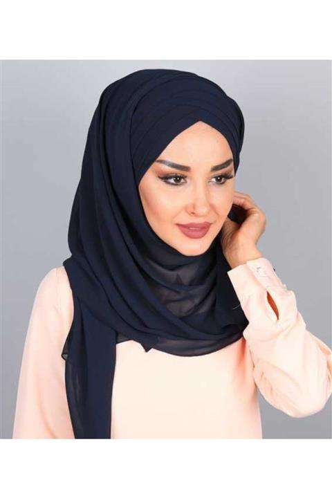 Zehra Hazır Havuz Tesettür Giyim (tesettür Şal Bone) Üç Bandlı Hazır Sal Lacivert
