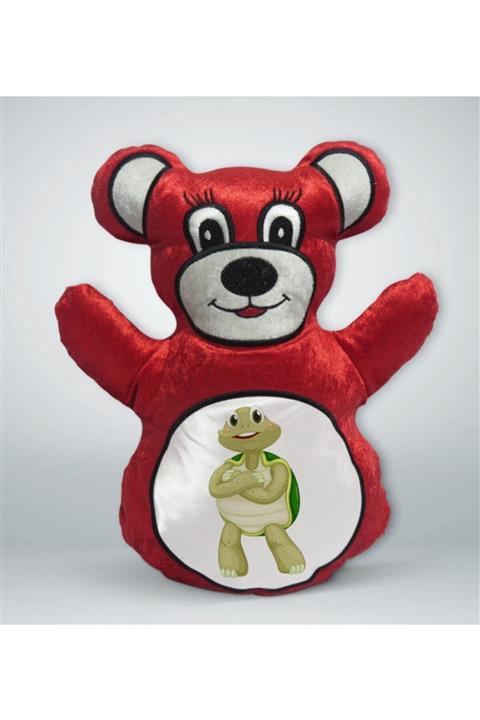 BK Gift Sevimli Kaplumbağa Tasarımlı Kırmızı Ayıcık Yastık-2