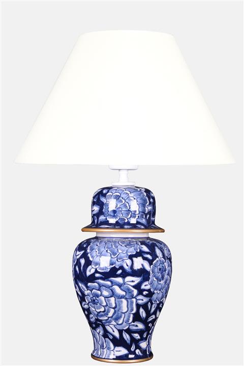 Qdec Bleu Blanc Şah Vazo Abajur Taramalı Gül K.beyaz