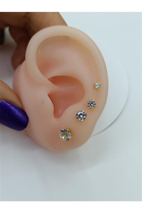 Arescollection Çelik Zirkon Taş Gold Nokta Küpe 1 Çift