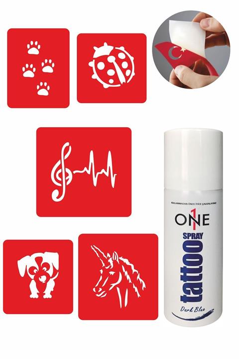 ONE SPRAY TATTOO Ritim Pati Dövmesi Dark Tattoo Sprey Ve 5 Adet Geçici Dövme Deseni Seti