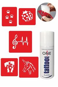 ONE SPRAY TATTOO Ritim Pati Dövmesi Dark Tattoo Sprey Ve 5 Adet Geçici Dövme Deseni Seti