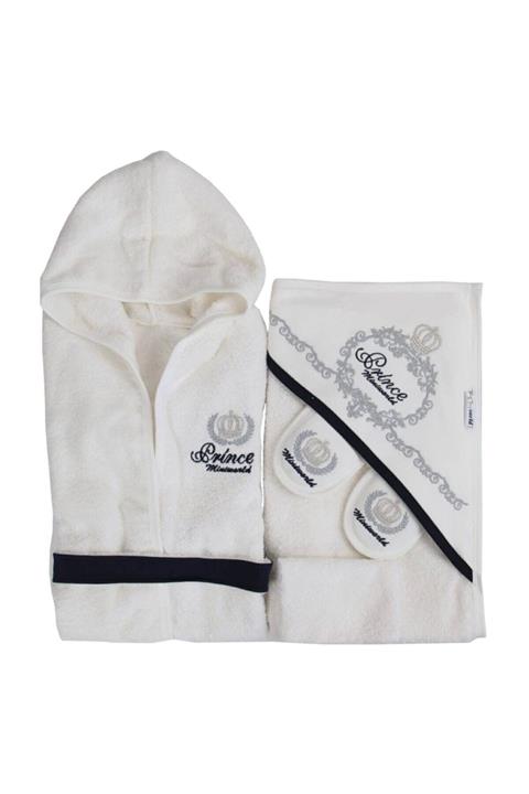 Miniworld Beyaz Prince Erkek Bebek Bornoz Havlu Takım