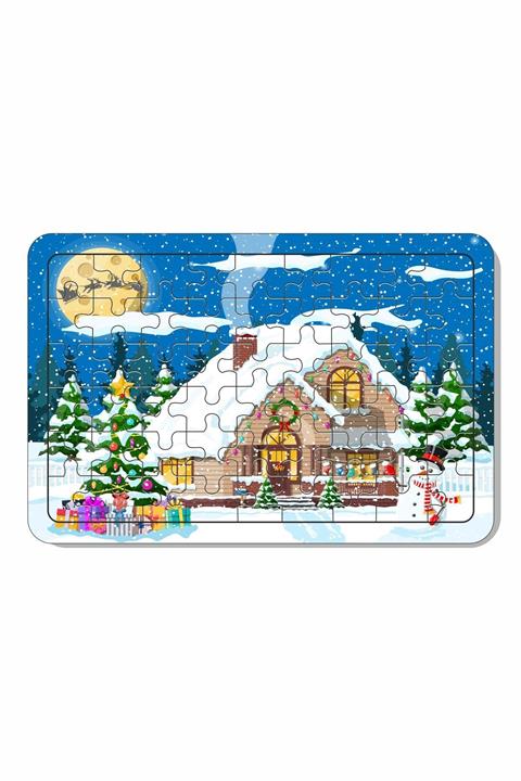 Baskı Atölyesi 54 Parça Ahşap Puzzle Yeni Yıl Evi