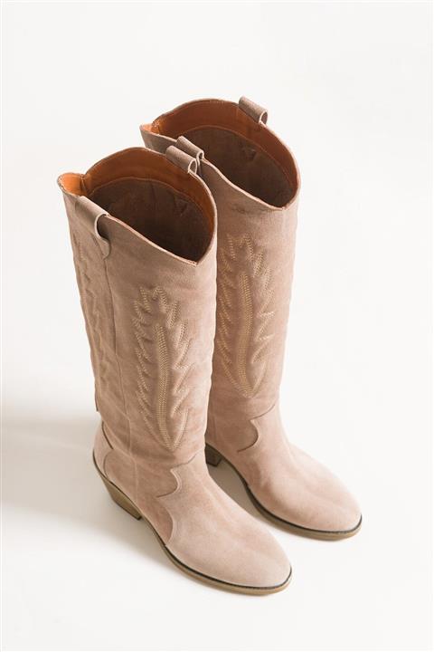 LuviShoes 31065 Bej Süet Kadın Çizme