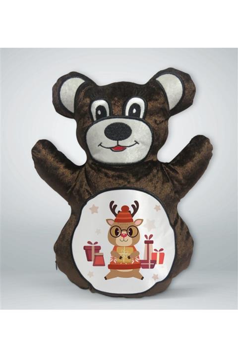 BK Gift Sevimli Geyik Tasarımlı Kahverengi Ayıcık Yastık-2