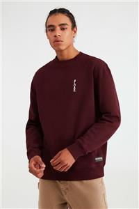 GRIMELANGE Fam Erkek Bordo Baskılı Bisiklet Yaka Comfort Sweatshirt