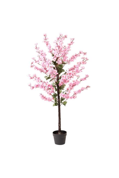 Nettenevime Yapay Ağaç Bahardalı Ağacı Pembe Japon Kiraz Çiçeği Sakura Çiçeği 127x70cm Siyah Plastik Saksılı