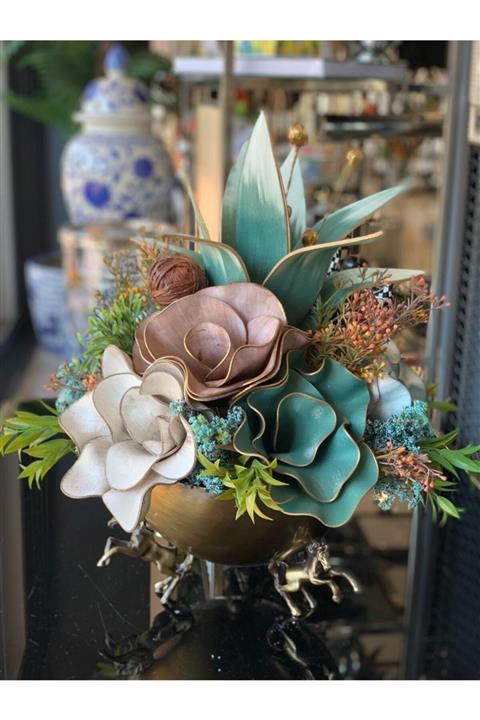 TASARIMHMODA Yapay Çiçekli Antik Atlı Döküm Vazo No:2