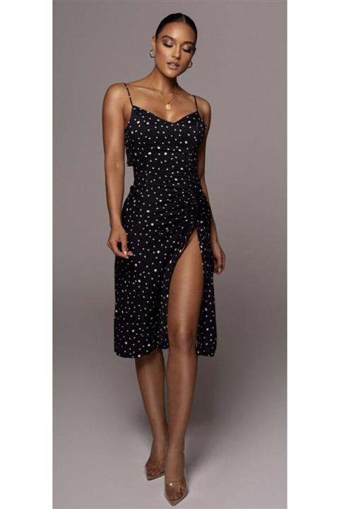 hilaltrendd Viskon Dokuma Puantiyeli Elbise