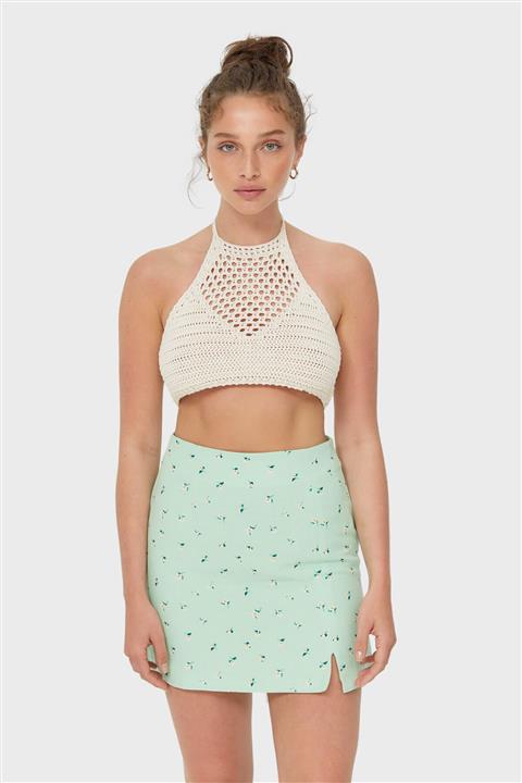 Stradivarius Kadın Ekru Halter Yaka Kroşe Top