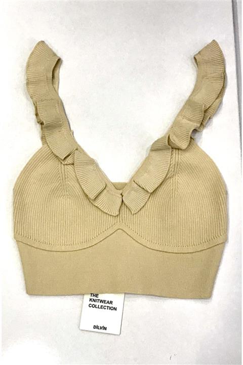 Dilvin Garaj Butik Kadın 2801 Yakası Fırfırlı Büstiyer-bej
