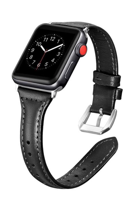 Apple Watch 1 2 3 4 5 6 Se 40 Mm Krd28 Deri Kordon Kayış Siyah Ve Popsocket