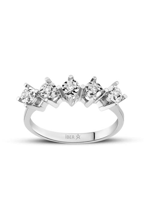 İBER DIAMOND Iber G Renk Sı 0.10 Karat Pırlanta Efekt Beştaş Yüzük-pyz1439
