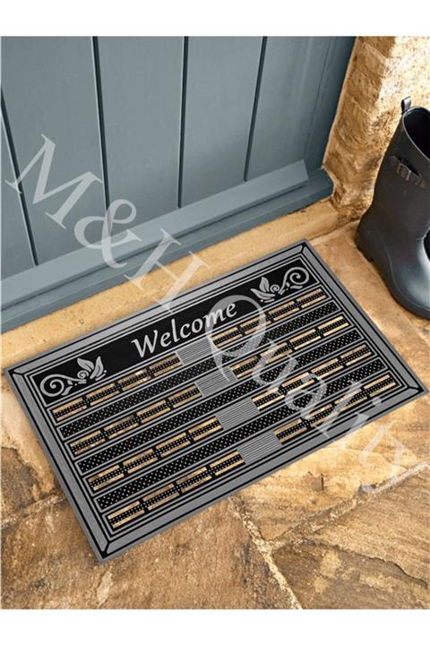 M&H Quality Welcome Yazlı Kapı Önü Paspası Gri Rengi