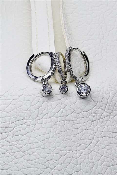 ŞAYKA Zirkon Taşlı Yuvarlak Silver 3'lü Küpe Takımı