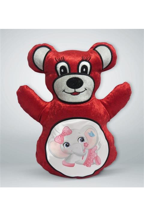 BK Gift Sevimli Fil Tasarımlı Kırmızı Ayıcık Yastık-7