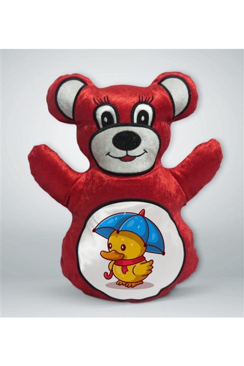 BK Gift Sevimli Ördek Tasarımlı Kırmızı Ayıcık Yastık-1