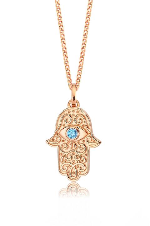 Valori Jewels Nazar Gözlü Fatma Ana Eli, Zirkon Mavi Taşlı, Rose Gümüş Kolye