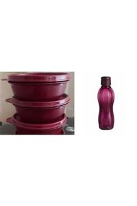 Tupperware Bordo 750 Ml Şişe Ve 300 Ml 3'lü Şeker Saklama Seti